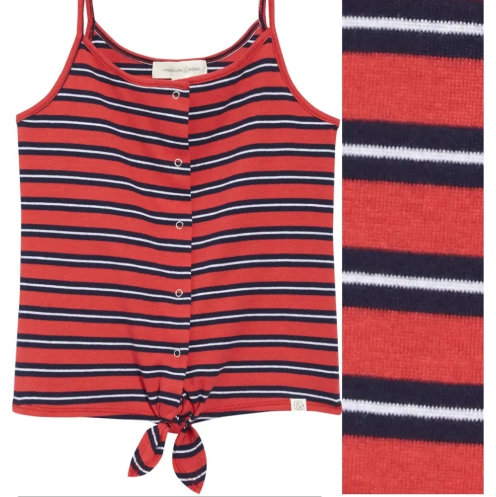 Treasure & Bond Girl's Stripe Tie Front Tank Top Extra Large Red Shirt